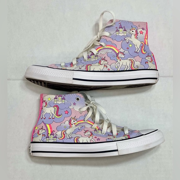 Big girls / junior size 6 Converse high top “Neon Unicorn” sneakers - Picture 3 of 9